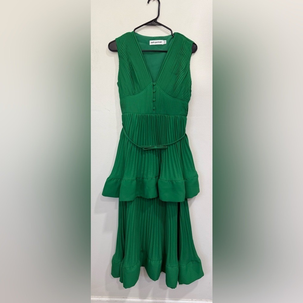 Self-Portrait Tiered Satin Midi Dress Sz 8